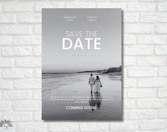 Movie Poster Black-and-White Wedding Invitation with Photograph | Save the Date | Cinema Themed Wedding | Digital Invitation | Printable