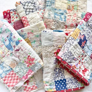 Beautifully Tattered Antique Patchwork Quilt Piece, Quilt Fabric, Junk Journal Supplies, slow Stitch Quilts