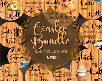 Coaster Bundle I Coffe and Tee I 16 PNG I commercial use digital download