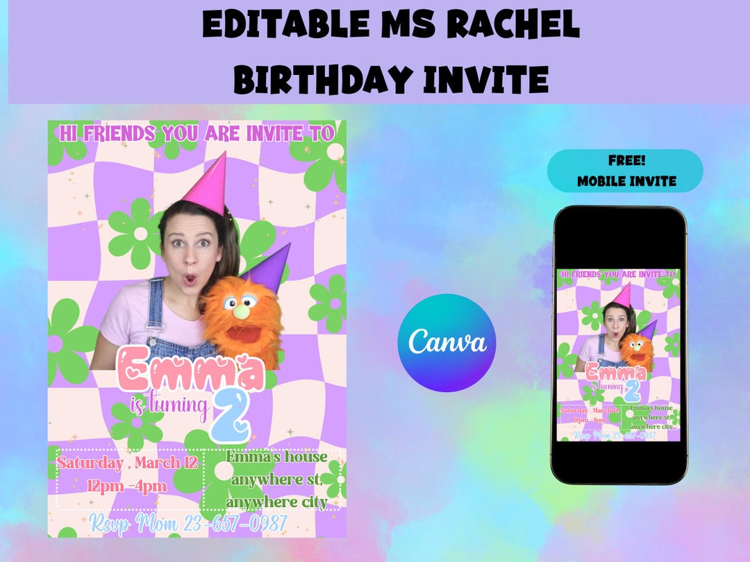 Ms. Rachel Invitation, Canva Invite, Ms Rachel Printable Birthday ...