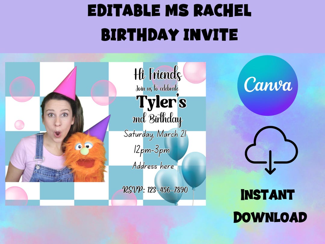Ms. Rachel Invitation, Canva Invite, Ms Rachel Printable Birthday ...