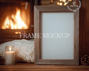 Cozy Fall Frame Mockup: Vertical Wood Frame PSD (Digital Download)