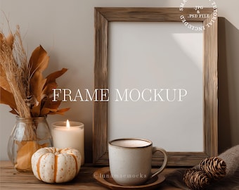 Cozy Fall Frame Mockup: Vertical Wood Frame PSD (Digital Download)