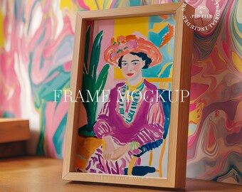Wood Frame Mockup: Colorful Wall Art Display (PSD Template, Digital Download)