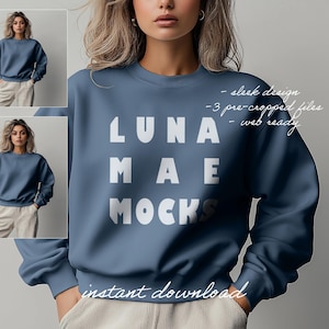 Gildan 18000 Indigo Blue Sweatshirt Mockup, Sleek & Modern Sweatshirt Mockup for Print on Demand Apparel, Shop Display, Crewneck Shirt JPG