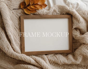 Cozy Fall Frame Mockup: Rustic Autumn Wall Art Display (PSD & JPG)