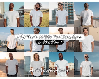 Maqueta de camiseta blanca para hombre: Bella Canvas 3001, para exteriores (descarga digital)