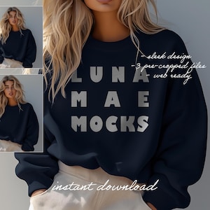 Gildan 18000 Navy Blue Sweatshirt Mockup, Sleek & Modern Sweatshirt Mockup for Print on Demand, Business Apparel, Shop Display, Crewneck JPG
