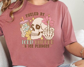 Iced Coffee & Ice Plunge Skull T-Shirt: Retro Coffee Lover Tee