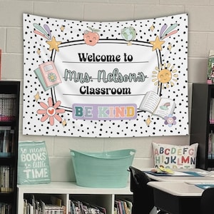 Personalized Teacher Classroom Tapestry Teacher Name Banner Calm Colors Classroom Decor Gift for Teacher Back to School Tapestry
