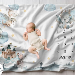 Baby Milestone Blanket for Newborn Personalized Castle and Dragon Blanket Baby Keepsake Gift Custom Name Baby Gift Dragons Nursery 12 month