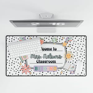 Personalized Teacher Desk Mat: Calm Colors, Polka Dot Classroom Decor image 7