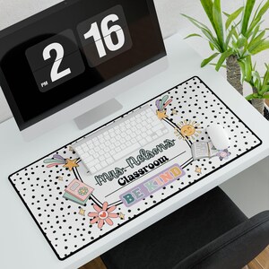 Personalized Teacher Desk Mat: Calm Colors, Polka Dot Classroom Decor image 6