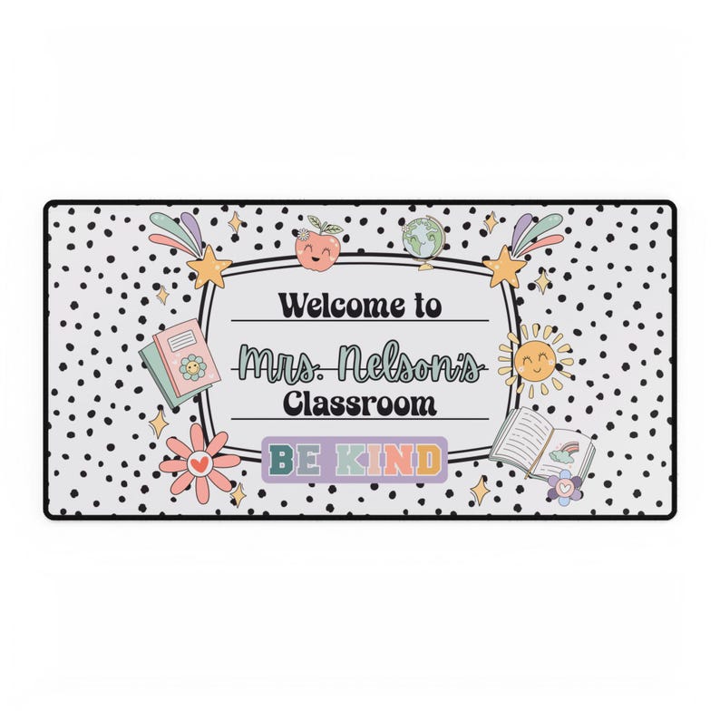 Personalized Teacher Desk Mat: Calm Colors, Polka Dot Classroom Decor image 4