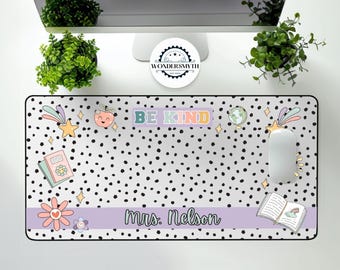Personalized Teacher Desk Mat: Calm Colors, Polka Dot Classroom Decor