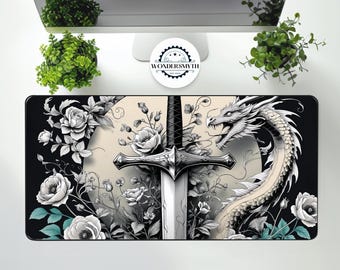Dragon and Sword Desk Mat: Fantasy Gaming, Dark Academia Decor
