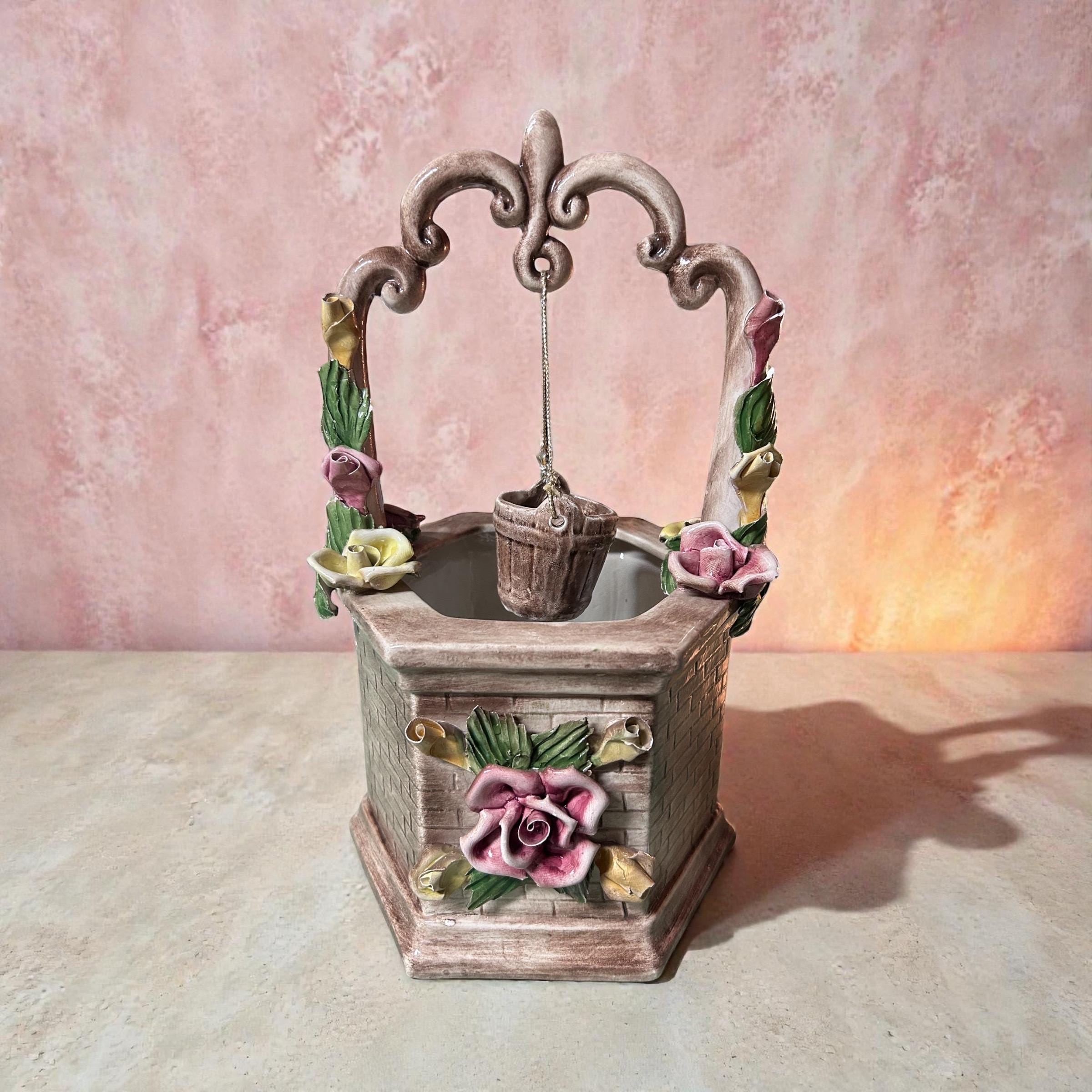 Ensemble 3 Puits à Souhaits Capodimonte - Céramique Fleurie - Fabriqué En Italie - Neuf