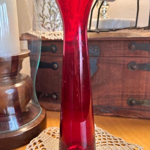 Vintage 8.5" Ruby Red Glass Bud Vase by D-Ann Imports Japan