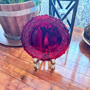 Vintage Avon Cape Cod Collection Ruby Red Glass Plate - 7-inch Tableware décor 1876 - Collectible Dish - Antique Home Decor - Deep Red