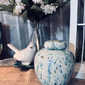 Small Studio Pottery Ginger Jar, Hand Thrown Ceramic Bud Vase with Lid, 4.5” Miniature Lidded Vessel, Earthy Stoneware