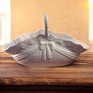 Vintage Jay Willfred White Ceramic Basket: Cottagecore Floral Planter