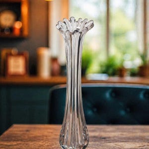 Mid Century Modern Tall Clear Glass Vase - Etsy