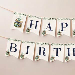 Chapter One Happy Birthday Banner, One for the Books Theme Birthday Decor, Printable Banner for Party, Decorations for Book Party, b01b