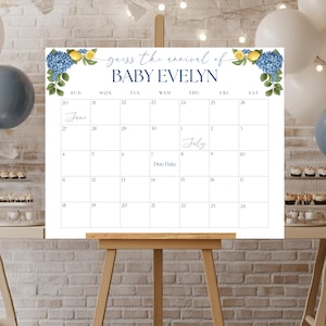 Ciao Babyparty Fälligkeitsvorhersagekalender, Italienisches Sommerthema Baby Sprinkle Poster, druckbare mediterrane Zitrone Party Hintergrund, c87b