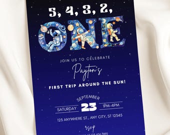 First Trip Around The Sun Birthday Invite, Space First Birthday Invitation, Outer Space 1st Birthday Decor, Retro Astronaut Galaxy Party
