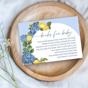 Ciao babyshower boek verzoek notitie, citroen thema babyshower, Italiaanse zomerboeken voor baby, afdrukbare citroen babyshower uitnodiging invoegen, c87b
