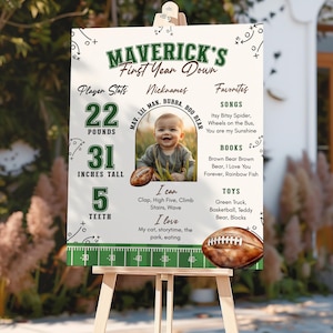 First Year Down Birthday Milestone Poster, Printable Football First Birthday Sign, Boy Sports First Birthday, First Down  Party Poster, f01d