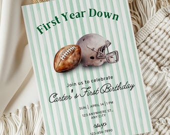 Football First Birthday Invitation, First Year Down Birthday Invite, American Football Birthday Party, Printable Sports Invite, Boy Birthday