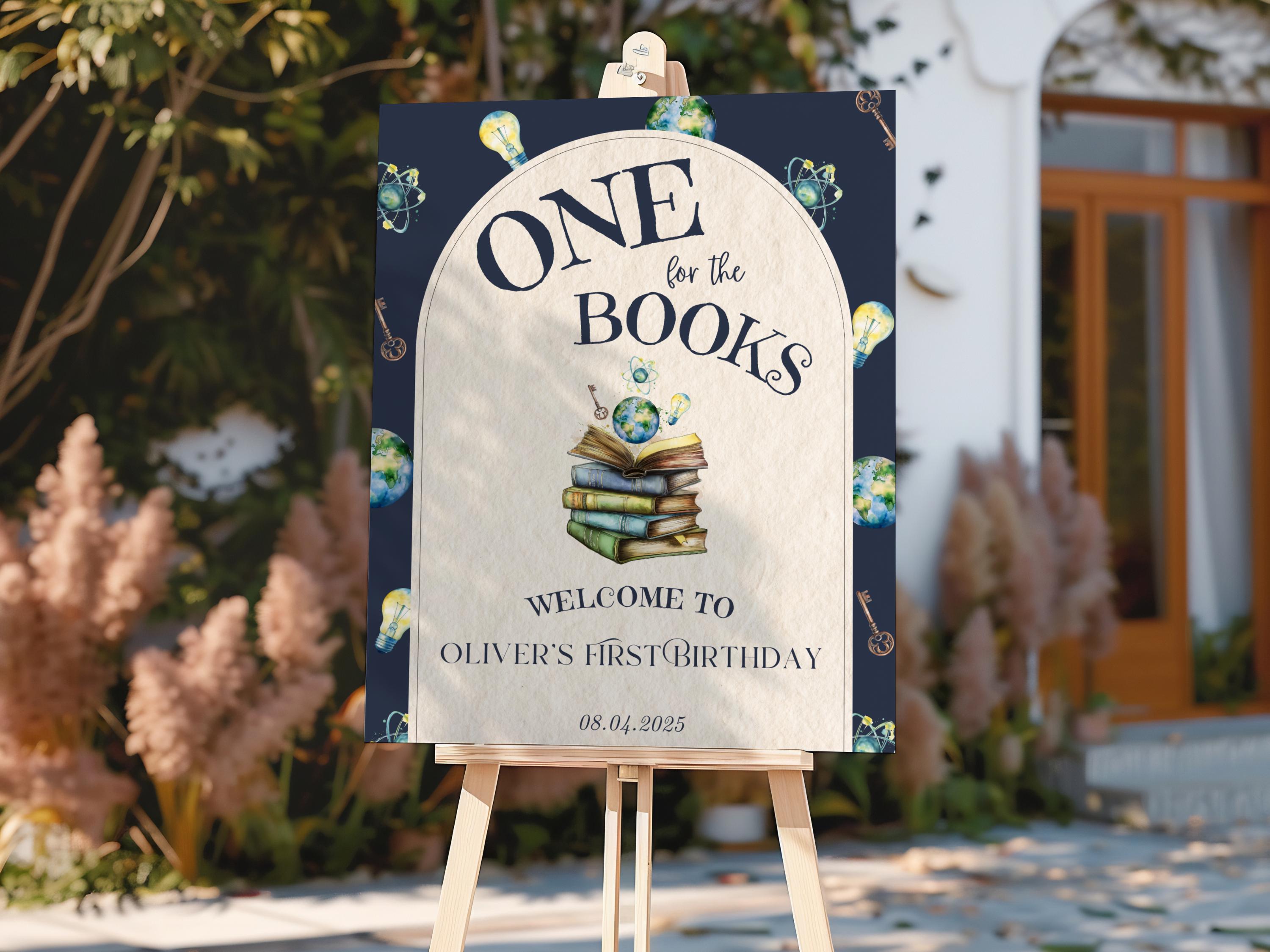 One for the Books Storybook First Birthday Welcome Sign (editable