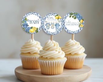 Ciao babyshower-muffinstoppare, utskrivbara citrontemafestdekorationer, italienska sommarströsseldekorationer för baby, utskrivbara Ciao Bambino, e98m