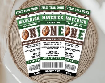 Football Ticket First Birthday Invite, First Year Down Invitation, Boy Sports First Birthday, Rookie Year Football, Digital Printable, f01d