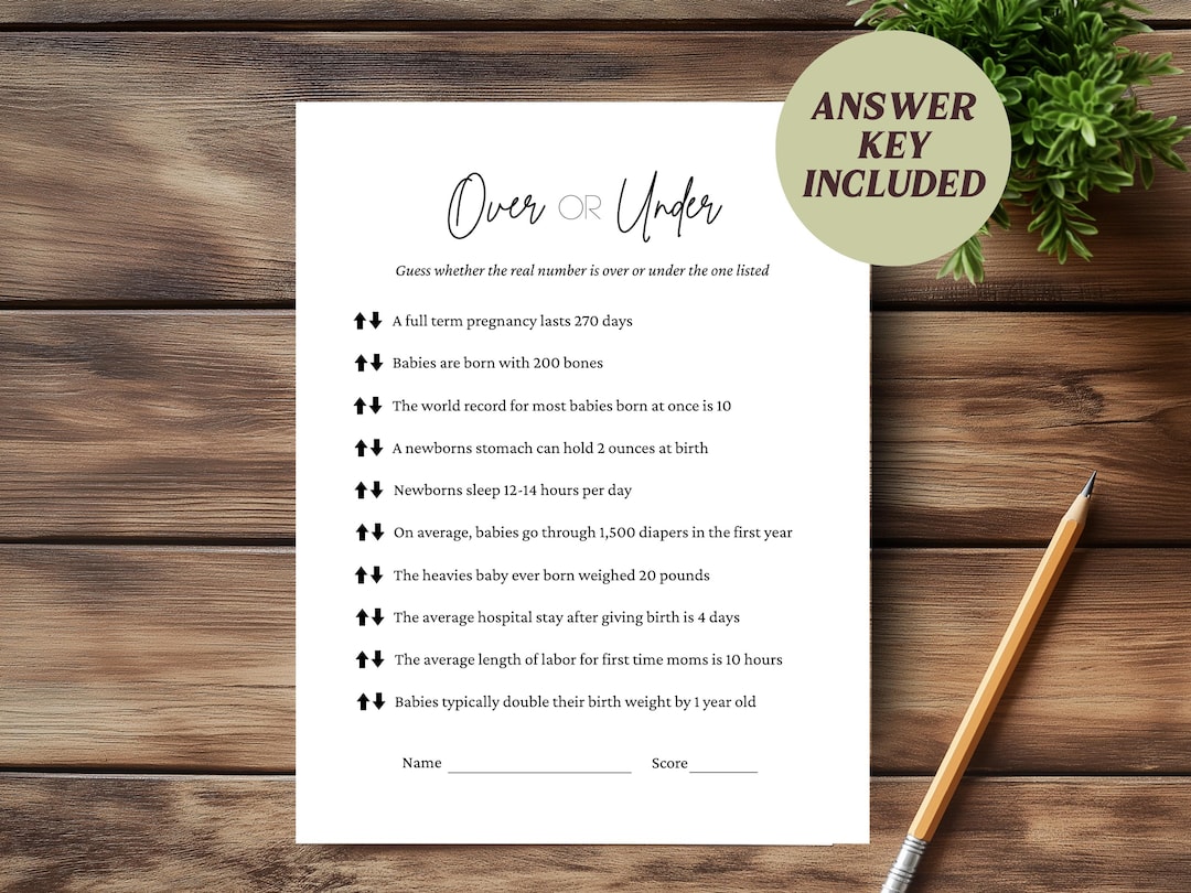 Printable Over or Under Baby Shower Game, Fun Guessing Baby Shower Game ...