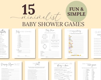 Baby Shower Games Bundle, Minimalist Gender Neutral Baby Sprinkle Activities, Printable Funny Simple Baby Shower Games, Fun Activity, b54s