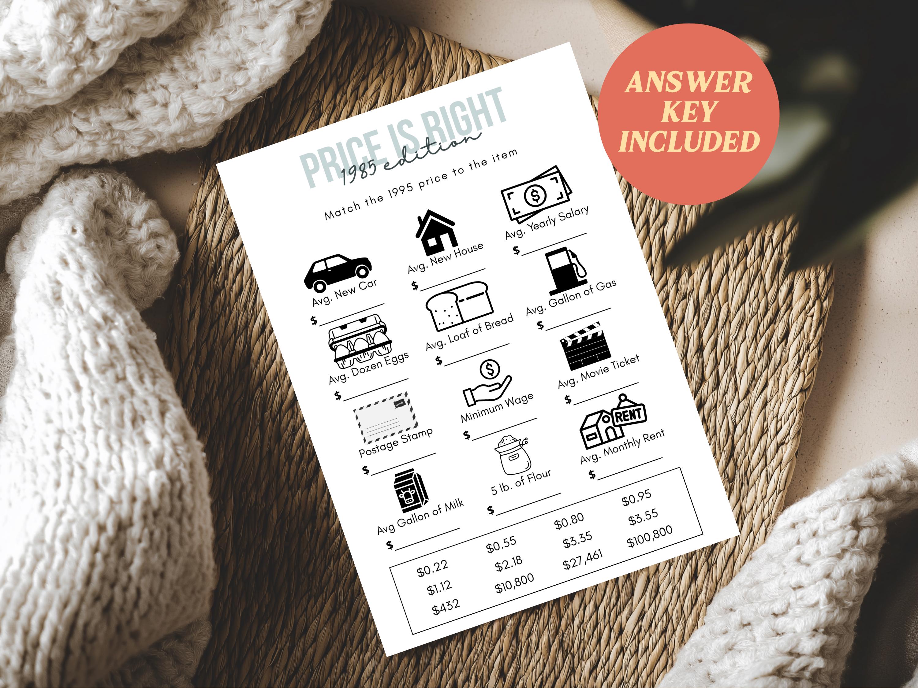 40th Birthday Game, The Price is Right 40th Birthday Game, Printable Born 1985 Birthday Games, 1985 Baby Activity, 40th Birthday Activity