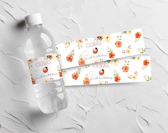 Ladybug Water Bottle Labels, Ladybug Party Decor, Printable Lady Bug Water Bottle Wraps, Girl Birthday Decor, Ladybug Baby Shower, l01b