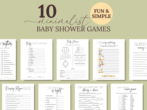 Baby Shower Games Bundle, Minimalist Gender Neutral Baby Sprinkle Activities, Printable Funny Simple Baby Shower Games, Fun Activity, b54s