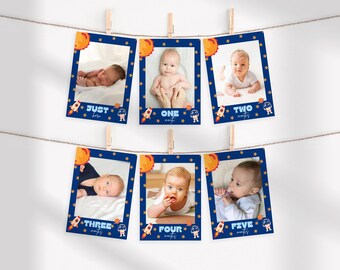 First Trip Around The Sun Monthly Photo Banner, Space Milestone 1st Birthday Banner, Astronaut Birthday Decor, Outer Space Backdrop, f12s