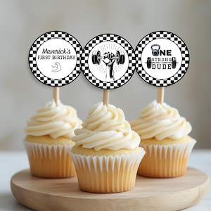 One Strong Dude Geburtstag Cupcake Toppers, Druckbare Fitness Thema Geburtstagsdeko, Geburtstagsdekoration für Fitnessstudio, One Strong Baby, o11d