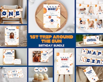 First Trip Around the Sun Birthday Bundle, Space Theme Party Kit, Printable Outer Space Decor, Astronaut Birthday Decorations, f12s