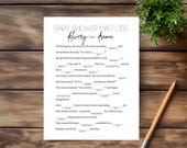 Funny Baby Shower Game, Baby Shower Mad Libs, Hilarious Baby Story Activity for Baby Shower, Printable Gender Neutral Baby Shower Game, b54s