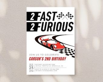 2 Fast 2 Furious Invitation, Fast and Furious Invite, Boy 2nd Birthday Invite, Racecar Birthday Invite, Two Fast Birthday, Second Birthday
