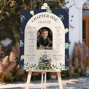 One for the Books Boy Birthday Milestone Sign, Chapter One First Year Poster, Book Theme Party Decor, First Chapter Photo Backdrop, b01b