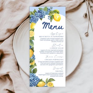 Menu pour baby shower Ciao, décoration de douche Ciao Bambino, menu de douche nuptiale d'été italien, menu de fête à thème citron, menu de dîner de répétition, c87b