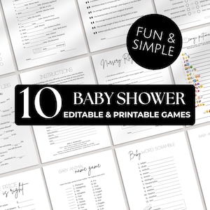 Baby Shower Games Bundle, Minimalist Gender Neutral Baby Sprinkle Activities, Printable Funny Simple Baby Shower Games, Fun Activity, b54s