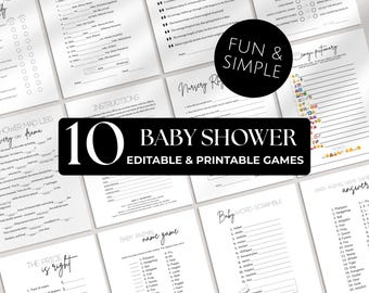 Baby Shower Games Bundle, Minimalist Gender Neutral Baby Sprinkle Activities, Printable Funny Simple Baby Shower Games, Fun Activity, b54s