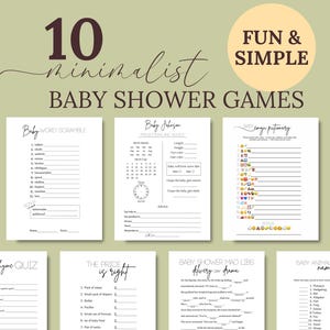 Baby Shower Games Bundle, Minimalist Gender Neutral Baby Sprinkle Activities, Printable Funny Simple Baby Shower Games, Fun Activity, b54s